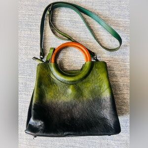 Green and Black Leather Handbag